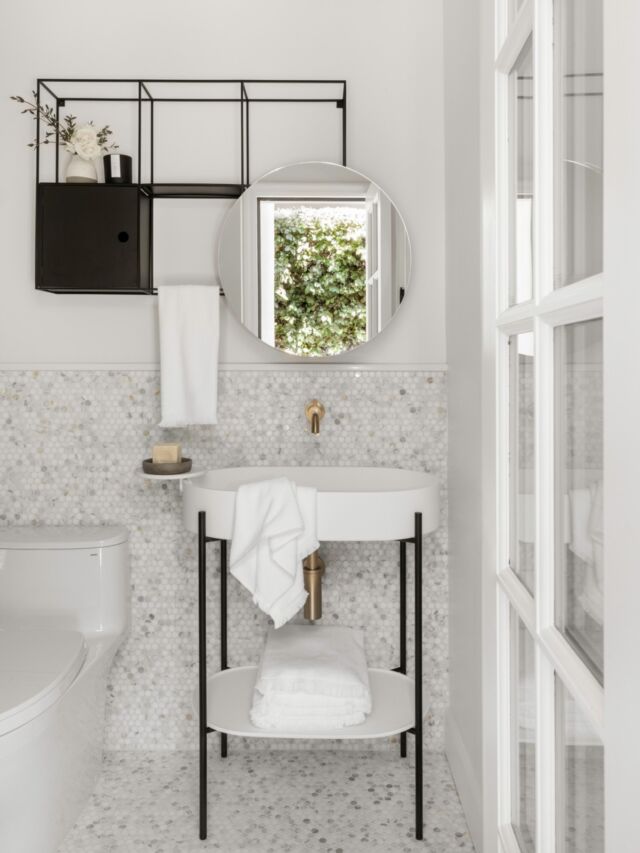 This beautiful guest bath was once an awkward, dated, and non-functional bath and we completely reimagined it—carving out a beautifully reconfigured space from two non-functioning adjacent spaces that now feels intentional, elevated, and serene. Swipe thru to see where we started and what we reconfigured.

We are obsessed with the simplicity of this design: the elegant upper grid storage, floating mirror, and sink console anchored by a slim, beautifully crafted metal frame that keeps the composition light, airy, and strikingly European -  paired with a monochromatic stone mosaic installation and a brass wall mounted spigot style faucet.

Together, it creates a quiet, refined moment that feels almost like a pause in time—transporting one straight to the Italian countryside.

Small spaces carry some of the biggest and most creative design opportunities, and this one is a perfect example of how thoughtful reconfiguration can completely transform both form and function.

Are you reimagining a challenging space in your home? We’d love to guide you through it!  Contact us through our link in bio, fill in our new project questionnaire and we will get back promptly to schedule your complimentary intro call.

Interior Design and Build @4ptdesignbuild
Photography @public311design

InteriorDesign BathroomDesign SmallSpaceDesign LuxuryInteriors InteriorStyling DesignBuild ModernBathroom GuestBathroom BathroomRemodel